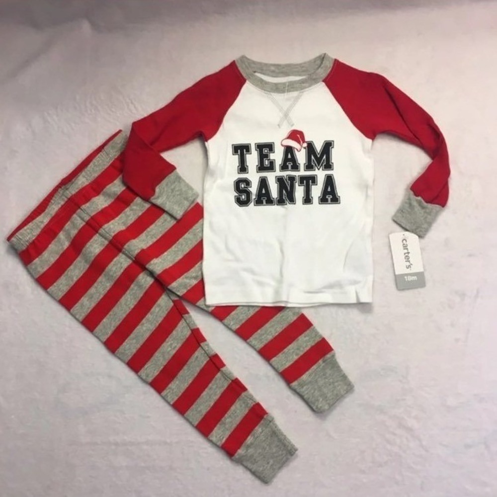 Carter's Pajama Set Kids 18m Red White NEW Team Santa Striped 2pc PJs